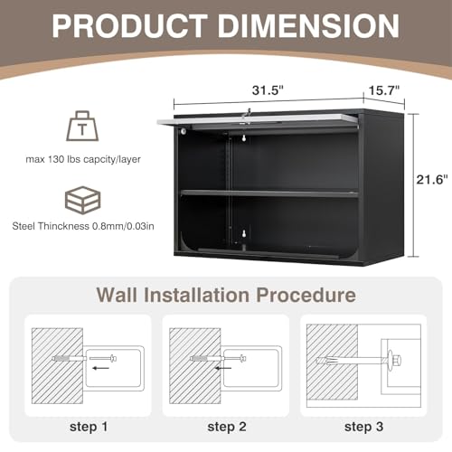 Metal Wall Cabinet with Locking Door and Shelf (21.65"H / Black Grey)