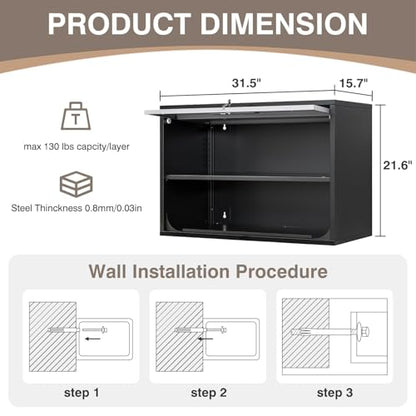 Metal Wall Cabinet with Locking Door and Shelf (21.65"H / Black Grey)