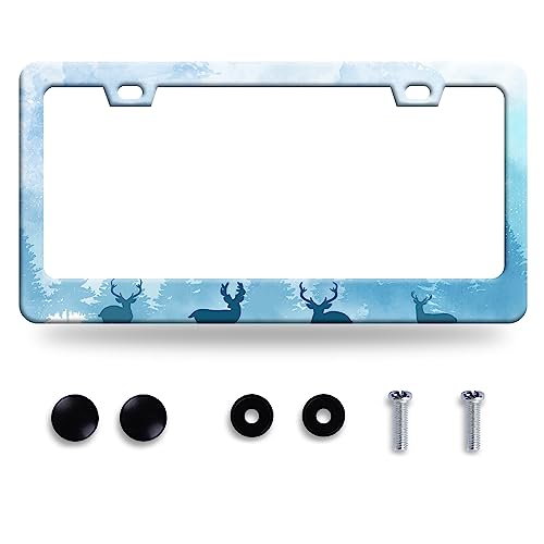 Deer License Plate Stainless Steel Car Parts Decorative 12.3"x6.3" (Deer forest)