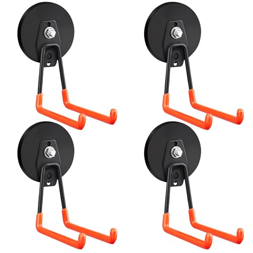4PCS Large Strong Magnetic Hooks For Hanging Heavy Duty (3.5in Magnet-4 Pack Larger L Hooks-Orange)