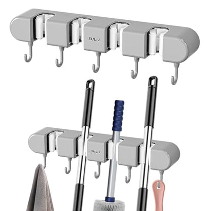 2Pcs Broom Holder Wall Mount (Grey)