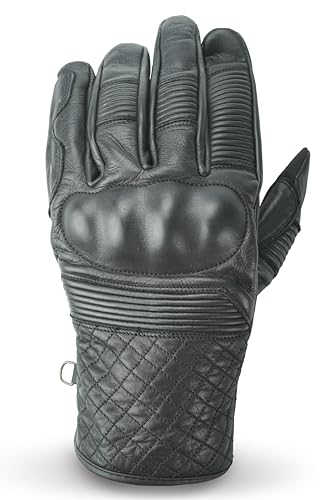 Leather Motorcycle Gloves for Men with Knuckle and Finger Protection Bike Riding Gloves with Magic Tape Closure Ideal for Spring (Large / Fast Track Black)