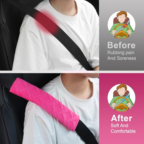 2 Pack Universal Car Seat Belt Pads Cover for A More Comfortable Driving (deep pink)