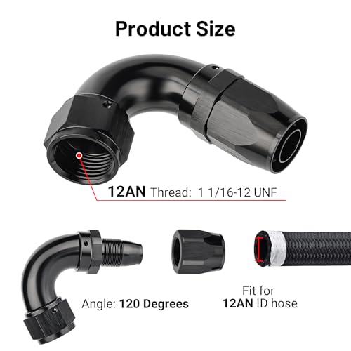 12AN 120 Degree One Piece Full Flow Hose End Fitting Swivel for CPE Braided Hose (12AN / 120 Degree)