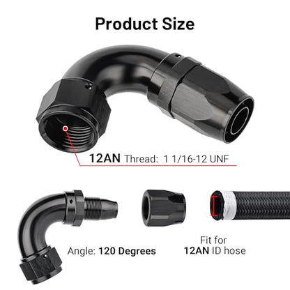 12AN 120 Degree One Piece Full Flow Hose End Fitting Swivel for CPE Braided Hose (12AN / 120 Degree)