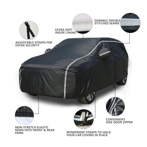 SUV Car Cover Waterproof All Weather (Black-White / YXL: for SUV (Length 191"-205"))