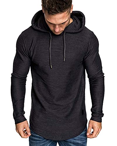 Mens Fashion Athletic Hoodies Sport Sweatshirt Solid Color Fleece Pullover Black M (Medium / Black)
