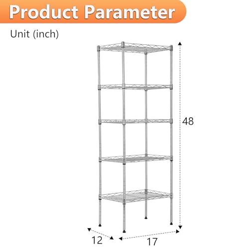 5 Tier Wire Shelf (Chrome / 17"D x 12"W x 48"H)