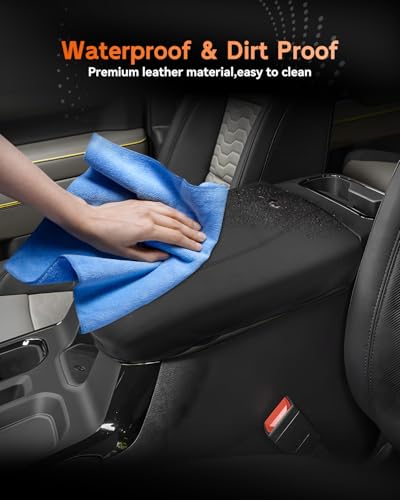 for 2024 2025 2026 GMC Sierra EV Center Console Cover Armrest Box Cover Sierra EV Accessories Console Arm Rest Protector (GMC Sierra EV Thin Black leather)