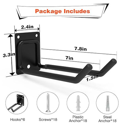 6 Pack 7.8 Inch Heavy Duty Garage Hooks