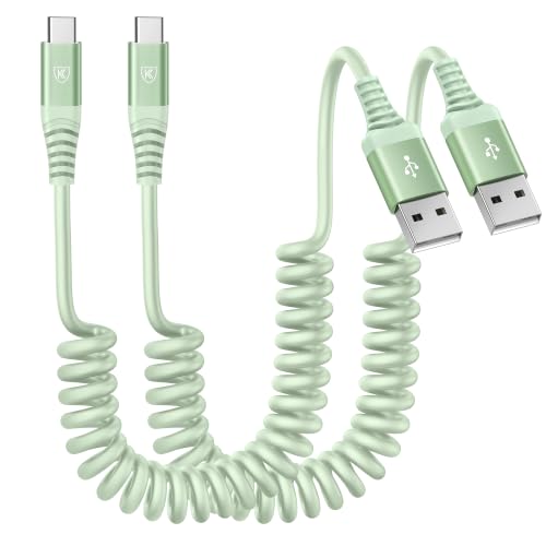 USB A to USB C Cable 3FT 2Pack Coiled USB C Fast Charging Cable for CarPlay (3FT / Green)