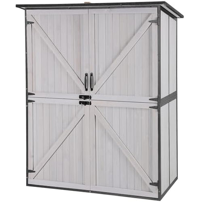 Outdoor Storage Shed Upgraded with Strong Metal Frame Garden Tool Shed Storage House Cabinet with Adjustable Shelfs and Wooden Floor 4.6 x 2.42FT (Off-White)