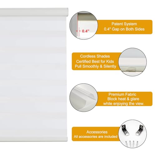 Cordless Zebra Blinds for Windows Free (34.5"w X 64"h / Cream)