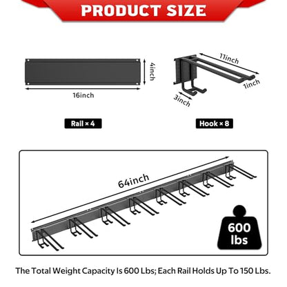 Ski Rack Wall Mounted Ski Storage Rack (8 Ski Hooks)