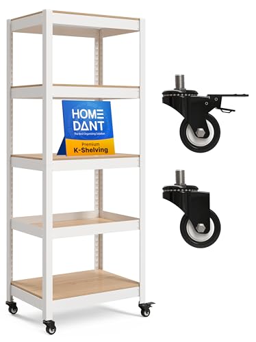 House White 24.4" W 5 Tier Rolling Storage Shelves Metal Cart (White / (Wheels) 24.4"W x 16.5"D)