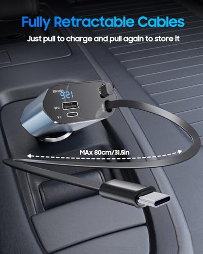 Retractable Car Charger 4 in 1 USB C Phone Fast Charging Car Charger