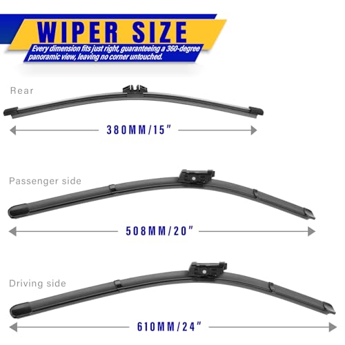 3 Wipers Fits Volvo XC90 2016 (24"/20"/15")