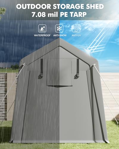 7 x 12 ft Carport Storage Shed (PE Carport / 7x12FT / Gray)