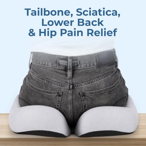 Seat Cushion Memory Foam Chair Pad for Tailbone Pain Relief (Light Gray / XX-Large)
