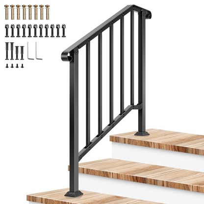 3 Step Railing 40"x36" Wrought Iron with Curved & Balusters Black (Black / 3 Steps)