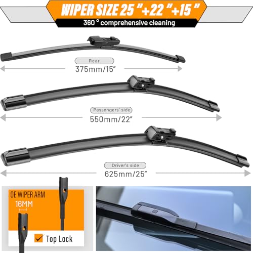 Windshield Wiper Blade Replacement for Volkswagen Tiguan 2018 (25"+22"+14")