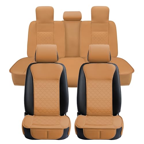 Car Seat Cover Full Set Leather Waterproof Front Rear Cognac (Cognac)