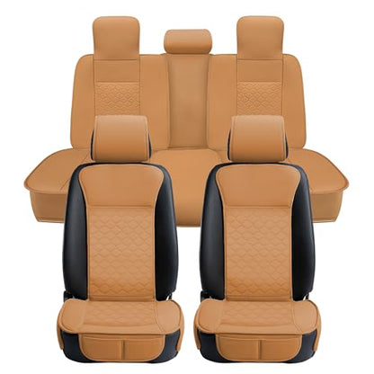 Car Seat Cover Full Set Leather Waterproof Front Rear Cognac (Cognac)