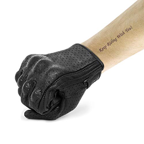 Updated Men’s Motorcycle Gloves Goatskin Leather Anti (Updated,perforated / Medium)