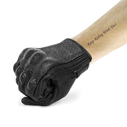 Updated Men’s Motorcycle Gloves Goatskin Leather Anti (Updated,perforated / Medium)