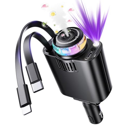 Smart Retractable Car Charger 69W USB C Fast Charge Air Freshener Starlight (Black)