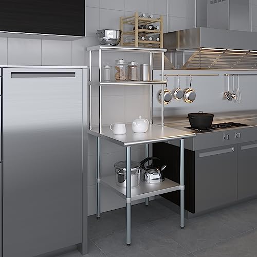 Stainless Steel Work Table Double Tier Overshelf (30" x 30" Work Table + 12" Overshelf)