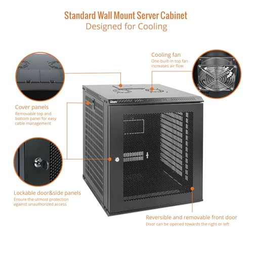 12U Wall Mount Rack Network Cabinet for 19” IT Equipment (12U/Mesh Door/Black)