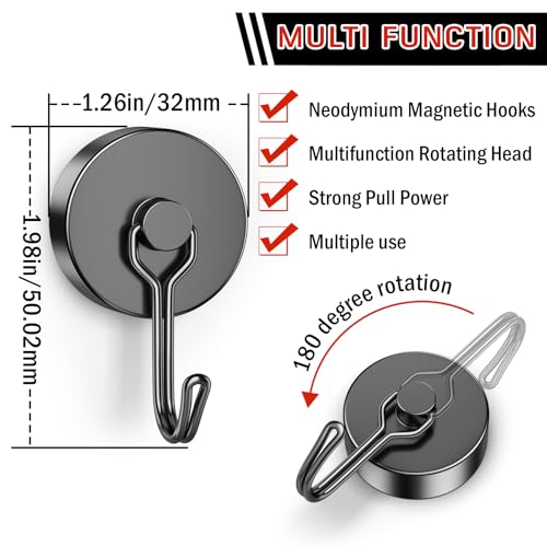 6 Pack Black Magnetic Hook (Black / 1.26in)