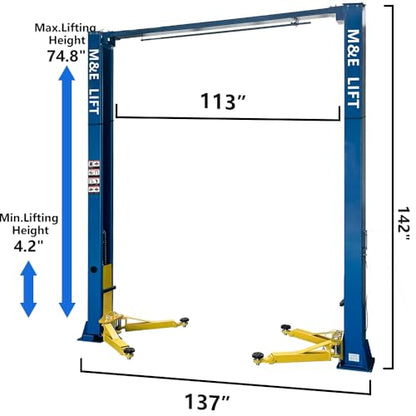 ME 9000lbs 2 Post Lift Clearfloor Lifts Max. Lifting Height 74.8" 2 Post Car Lift Auto Lift Car Hoist for Home Shop Garage (ME-M90-220V)