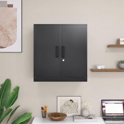 Metal Storage Cabinets with 2 Doors and Handle (27.95"H Metal Handle / Black)