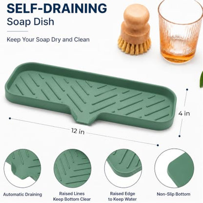 Silicone Soap Dish with Drain Spout (Green / L(12"×4"))