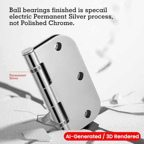 Rounded Door Hinges Polished Chrome 3.5 Inch 5 (Polished Chrome-Rounded / 18 Pack-Ball Bearing-lasting no squeak)