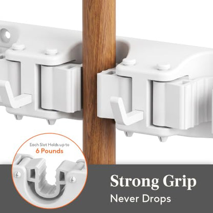 Mop and Broom Holder Organzier Wall Hanging Mount (White)