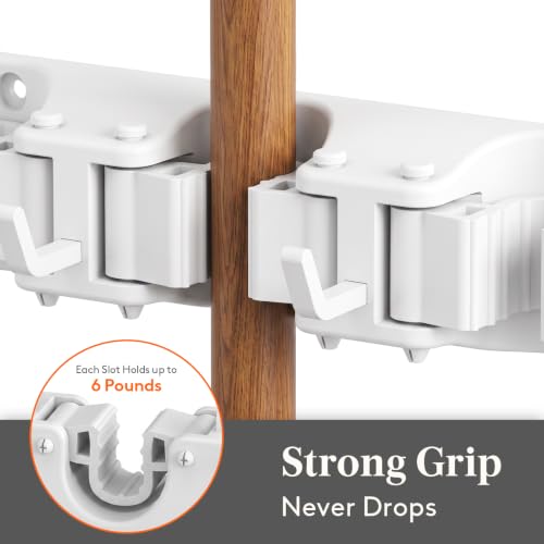 Mop and Broom Holder Organzier Wall Hanging Mount (White)