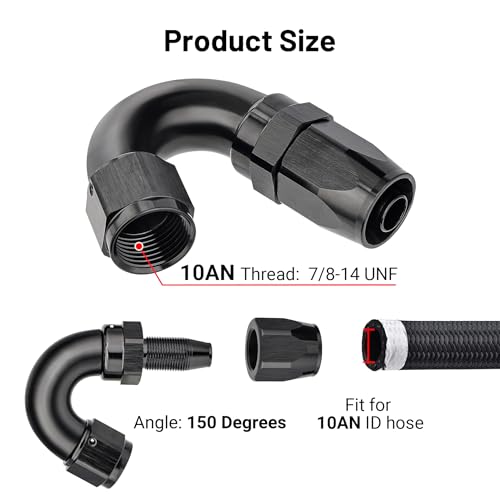 10AN 150 Degree One Piece Full Flow Hose End Fitting Swivel for CPE Braided Hose (10AN / 150 Degree)