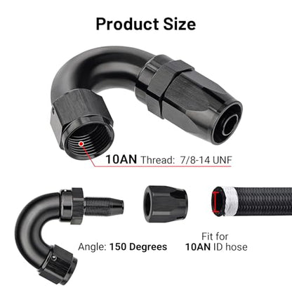 10AN 150 Degree One Piece Full Flow Hose End Fitting Swivel for CPE Braided Hose (10AN / 150 Degree)