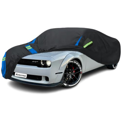 Car Cover Compatible with Dodge Challenger (Black-Blue / Fit Dodge Challenger)