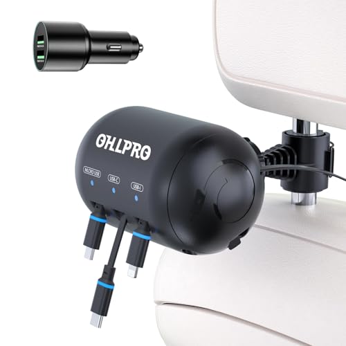 Multi Car Retractable Backseat 3 in 1 Car Charging Station Box Compatible with All Phones (Car Adapter | 3-IN-1 Charging Station)