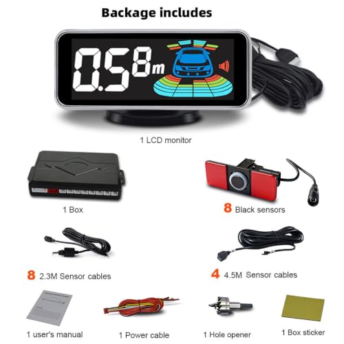Parktronic 4 Parking Sensors Kit Reverse Backup Radar System PDC Rea View with Sound Warning Ultrasonic Distance Detection for Car Vehicle Garage Automobile (Black-)