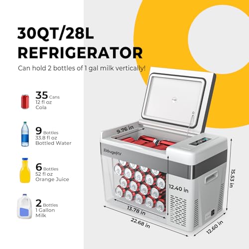 12 Volt Refrigerator With Cover 12V Car Fridge 30 Quart Portable Freezer Compressor Cooler Compressor Freezer (30 Quart with Cover / Grey)