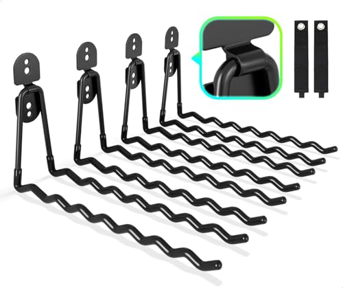 Garage Hooks 11.8" Long with 2 Extension Storage Straps (11.8" Wave-shaped (4PACK) + 2 Straps)