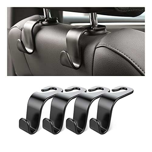 4 Pack Curved Headrest Hooks for Vehicle Seats (Black2)