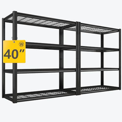 40" W Storage Shelves with Wire Mesh Panels for Garage Organization (Black)