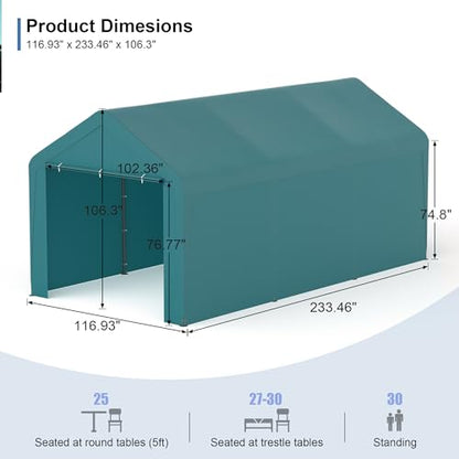 Carport 10‘ x 20’ Garage Car Canopy w (Green / 10' x 20' /with side)