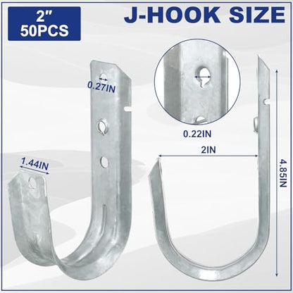 50 J Hooks for Hanging Heavy Duty J Hooks (2 Inch)